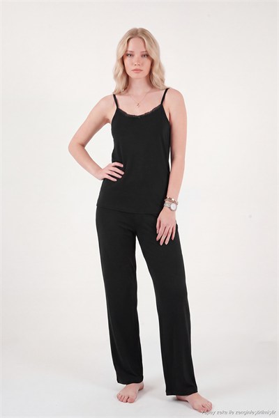 Dantel Detaylı İp Askılı Kadın Pijama Takımı 6578000 SİYAH