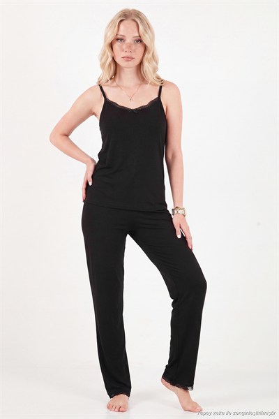Dantel Detaylı İp Askılı Kadın Pijama Takımı 6578000 SİYAH