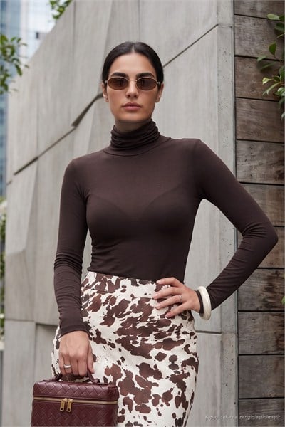 Dar Kalıp Balıkçı Yaka İnce Kadın Bluz 5866880 KAHVE