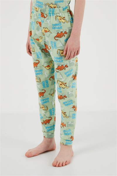 Desenli % 100 Pamuk Bisiklet Yaka Erkek Çocuk Pijama Takımı 6651003 MİNT