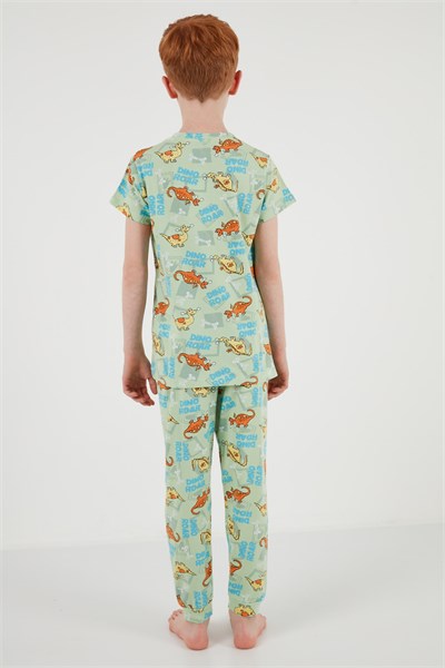 Desenli % 100 Pamuk Bisiklet Yaka Erkek Çocuk Pijama Takımı 6651003 MİNT