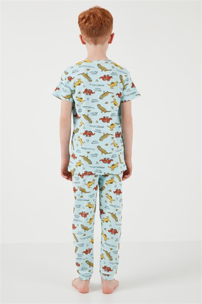 Desenli % 100 Pamuk Bisiklet Yaka Erkek Çocuk Pijama Takımı 6651001 MİNT