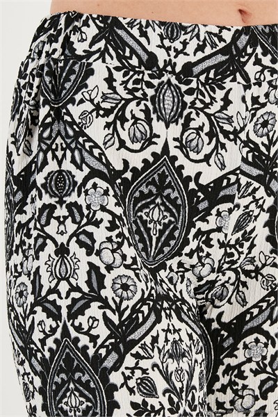 Desenli Beli Lastikli Bol Paça Kadın Pantolon 5869018 SİYAH