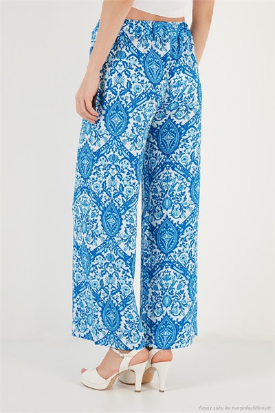 Desenli Beli Lastikli Bol Paça Kadın Pantolon 5869018 MAVİ