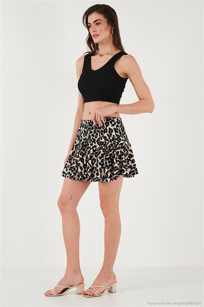 Desenli Beli Lastikli Mini Kadın Şort Etek 5865118 LEOPAR