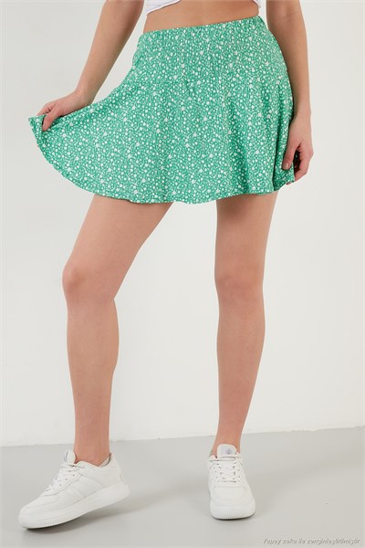 Desenli Beli Lastikli Slim Fit Mini 2li Paket Kadın Şort Etek 5864024S2 Benetton-Siyah