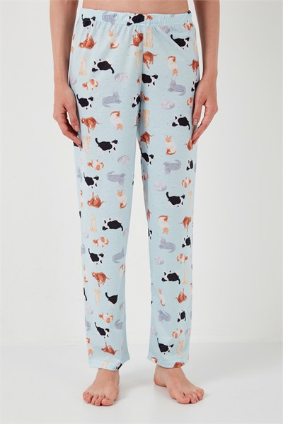 Desenli Kısa Kollu Beli Lastikli Gömlek Yaka Dokuma Regular Fit Kadın Pijama Takımı 6571010 MİNT