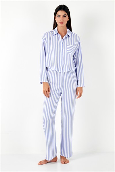 Desenli Rahat Kesim Bol Paça Yazlık Kadın Pijama Takımı 6110014 LİLA