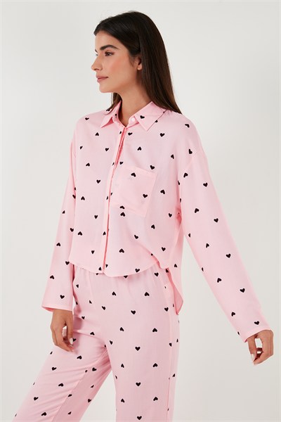 Desenli Rahat Kesim Bol Paça Yazlık Kadın Pijama Takımı 6110014 TOZ PEMBE