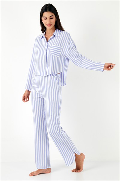 Desenli Rahat Kesim Bol Paça Yazlık Kadın Pijama Takımı 6110014 LİLA