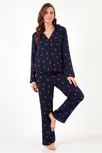 Desenli Reguar Fit Yumuşak Dokulu Kışlık Rahat Kadın Pijama Takımı 611PT288Y LACİVERT
