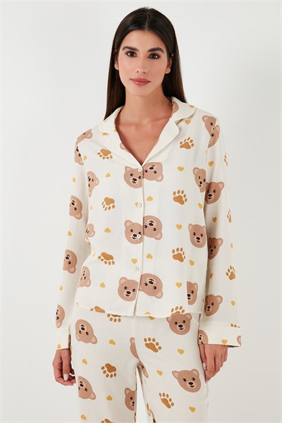 Desenli Reguar Fit Yumuşak Dokulu Kışlık Rahat Kadın Pijama Takımı 611PT288Y BEJ