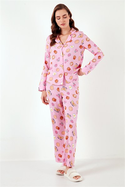Desenli Reguar Fit Yumuşak Dokulu Kışlık Rahat Kadın Pijama Takımı 611PT288Y PEMBE