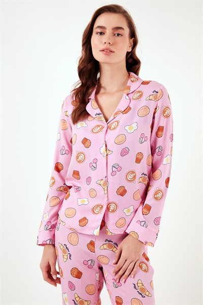 Desenli Reguar Fit Yumuşak Dokulu Kışlık Rahat Kadın Pijama Takımı 611PT288Y PEMBE