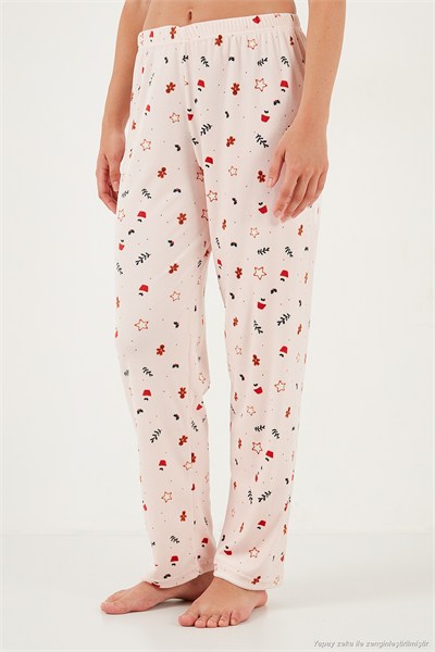 Desenli Regular Fit Bisiklet Yaka Uzun Kollu Kadın Pijama Takımı 65713312 AÇIK PEMBE
