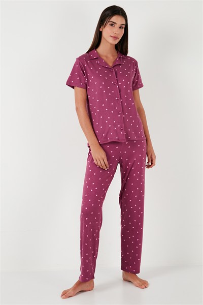 Desenli Regular Fit Gömlek Yaka Kadın Pijama Takımı 65750101 MÜRDÜM