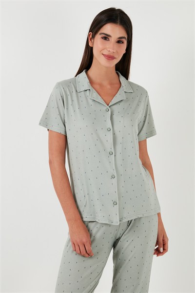 Desenli Regular Fit Gömlek Yaka Kadın Pijama Takımı 65750101 MİNT