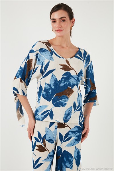 Desenli Regular Fit Truvakar Kol V Yaka Alt-Üst Kadın Takım 5865357 SAKS