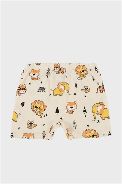 Desenli Streç Pamuklu Bisiklet Yaka Atlet Boxer 2li İç Giyim Erkek Çocuk Takım 6651010 BEJ