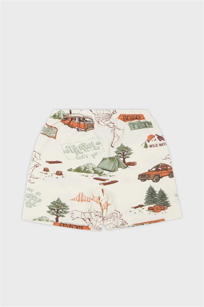 Desenli Streç Pamuklu Bisiklet Yaka Atlet Boxer 2li İç Giyim Erkek Çocuk Takım 6651010 EKRU-YEŞİL