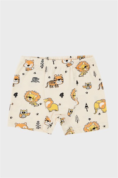 Desenli Streç Pamuklu Bisiklet Yaka Atlet Boxer 2li İç Giyim Erkek Çocuk Takım 6651010 BEJ