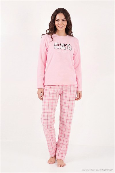 Desenli Ultra Soft Kışlık Polar Kadın Pijama Takımı 6575031 PEMBE