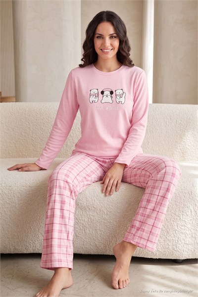 Desenli Ultra Soft Kışlık Polar Kadın Pijama Takımı 6575031 PEMBE