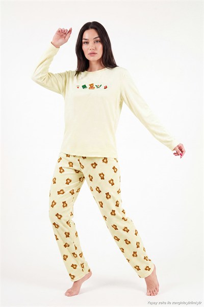 Desenli Ultra Soft Uzun Kollu Kadın Pijama Takımı 6575016 SARI