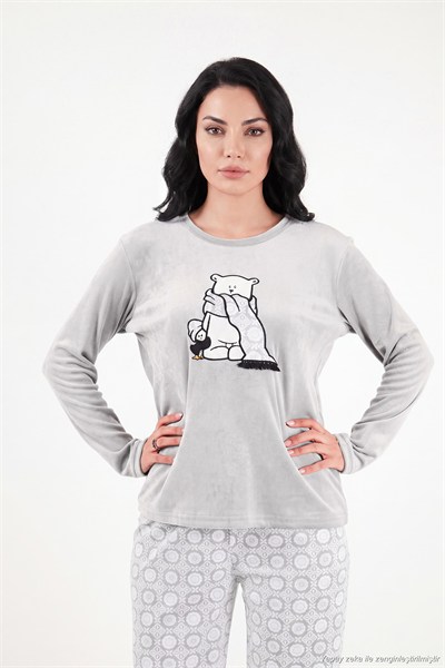 Desenli Ultra Soft Uzun Kollu Kadın Pijama Takımı 6575016 GRİ