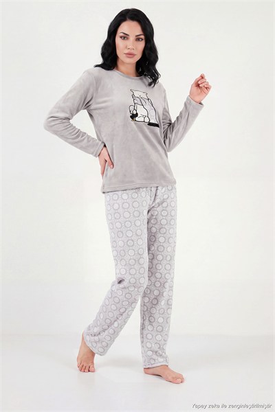 Desenli Ultra Soft Uzun Kollu Kadın Pijama Takımı 6575016 GRİ