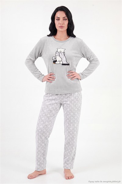 Desenli Ultra Soft Uzun Kollu Kadın Pijama Takımı 6575016 GRİ