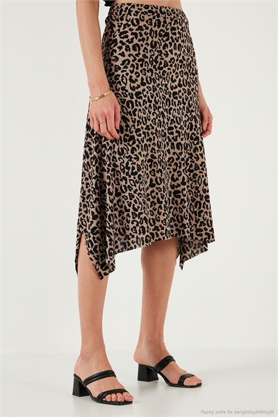 Desenli Volanlı Midi Boy Kadın Etek 5869010 LEOPAR