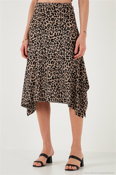 Desenli Volanlı Midi Boy Kadın Etek 5869010 LEOPAR