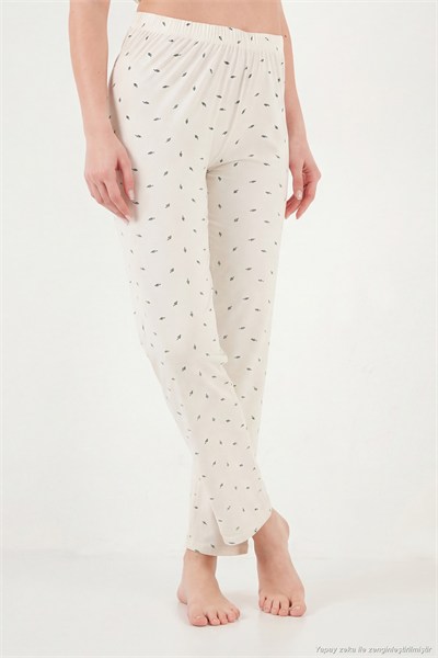 Desenli Yumuşak Dokulu Regular Fit Düğmeli Kısa Kollu Kadın Pijama Takımı 65750101Y EKRU-YEŞİL