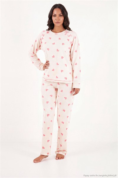 Desenli Yumuşak Dokulu Uzun Kollu Kadın Pijama Takımı 6575020 EKRU