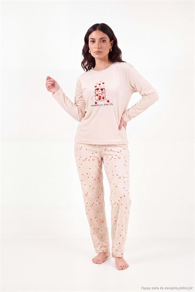 Desenli Yumuşak Dokulu Uzun Kollu Kadın Pijama Takımı 65750155 SOMON