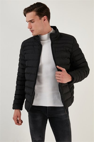Dik Yaka Fermuarlı Cepli Slim Fit Şişme Erkek Mont 649002 SİYAH