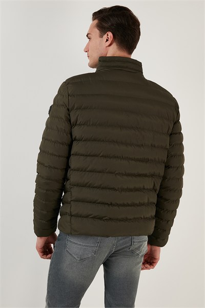 Dik Yaka Fermuarlı Cepli Slim Fit Şişme Erkek Mont 649002 HAKİ