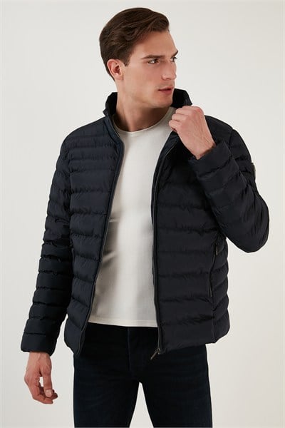 Dik Yaka Fermuarlı Cepli Slim Fit Şişme Erkek Mont 649002 LACİVERT
