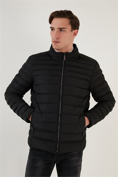 Dik Yaka Fermuarlı Cepli Slim Fit Şişme Erkek Mont 649002 SİYAH