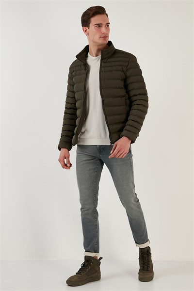 Dik Yaka Fermuarlı Cepli Slim Fit Şişme Erkek Mont 649002 HAKİ