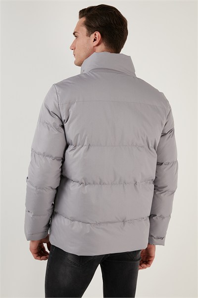 Dik Yaka Fermuarlı Suya ve Rüzgara Karşı Dayanıklı Slim Fit Şişme Erkek Mont 649004 AÇIK GRİ