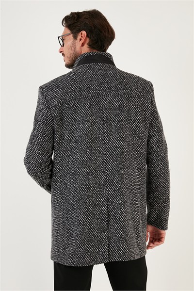 Düğmeli Kırçıllı Slim Fit Kaşe Erkek Kaban 5840099N Siyah Noktalı