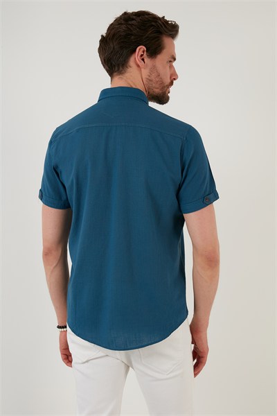 Düğmeli Yaka Pamuklu Slim Fit Cepli Erkek Gömlek CF21S111153 İNDİGO