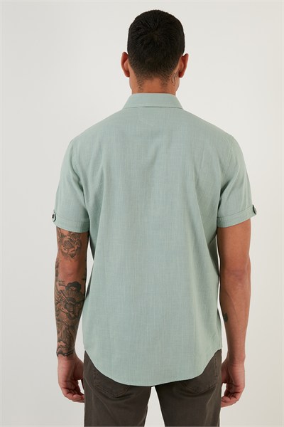 Düğmeli Yaka Pamuklu Slim Fit Cepli Erkek Gömlek CF21S111153 ELMA YEŞİLİ