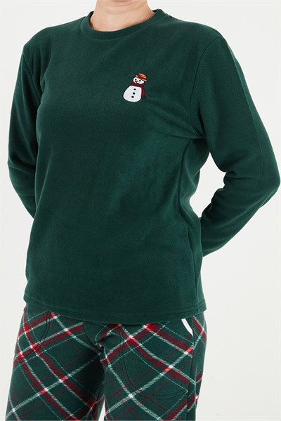 Ekose Desenli Bisiklet Yaka Yumuşak Polar Kadın Pijama Takımı 6097059K NEFTİ