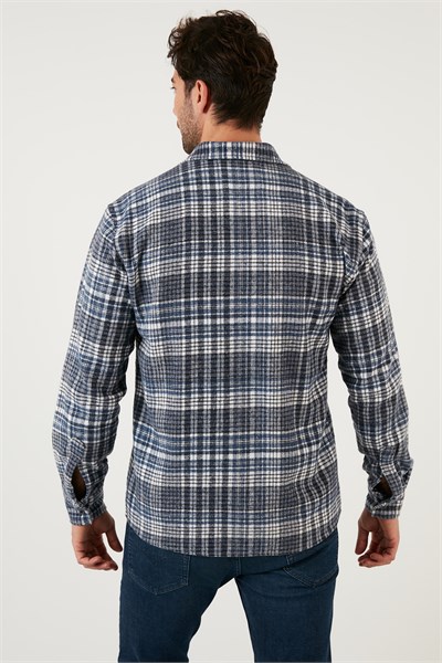 Ekose Desenli Pamuklu Regular Fit Kışlık Erkek Gömlek 5896601 İNDİGO