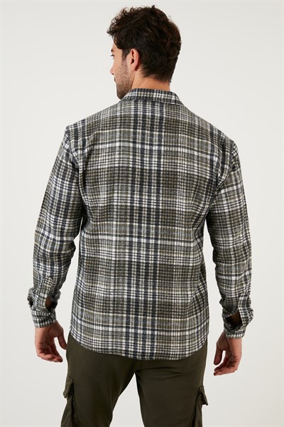 Ekose Desenli Pamuklu Regular Fit Kışlık Erkek Gömlek 5896601 HAKİ