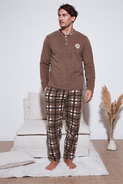 Ekose Regular Fit Bisiklet Yaka Kışlık Polar Erkek Pijama Takımı 609610013W4 CAMEL
