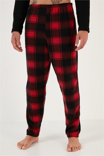 Ekose Regular Fit Bisiklet Yaka Kışlık Polar Erkek Pijama Takımı 609610013W4 SİYAH-KIRMIZI